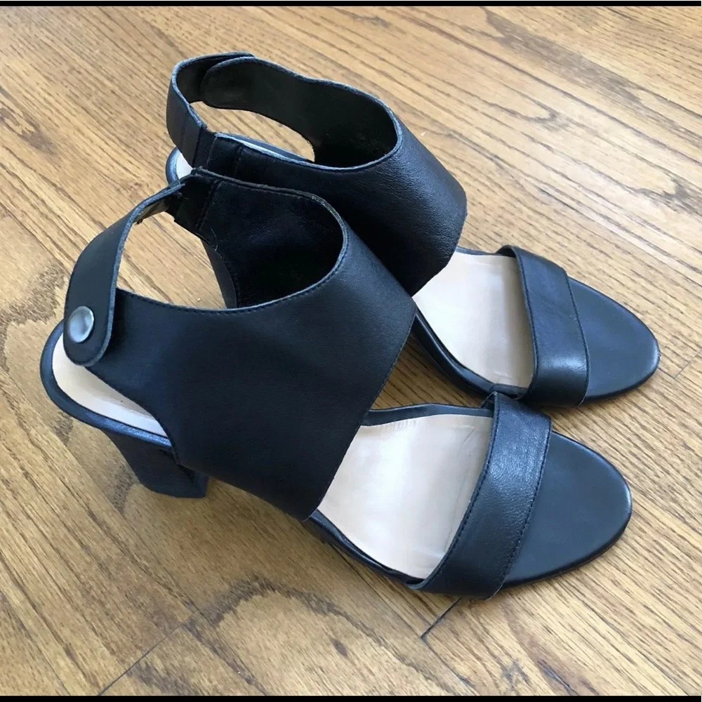 Franco Sarto Deuce Black Leather Heeled Sandals Women’s size US 8 EU 38